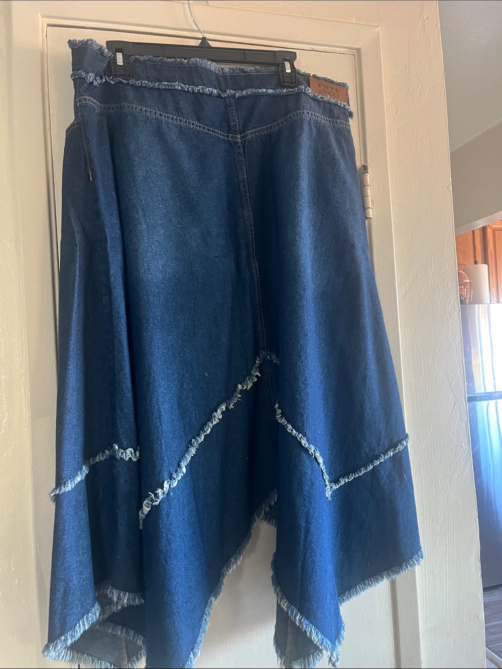 FRYE AND CO. Dark Blue Asymmetrical Frayed Denim Skirt - Picture 3 of 4